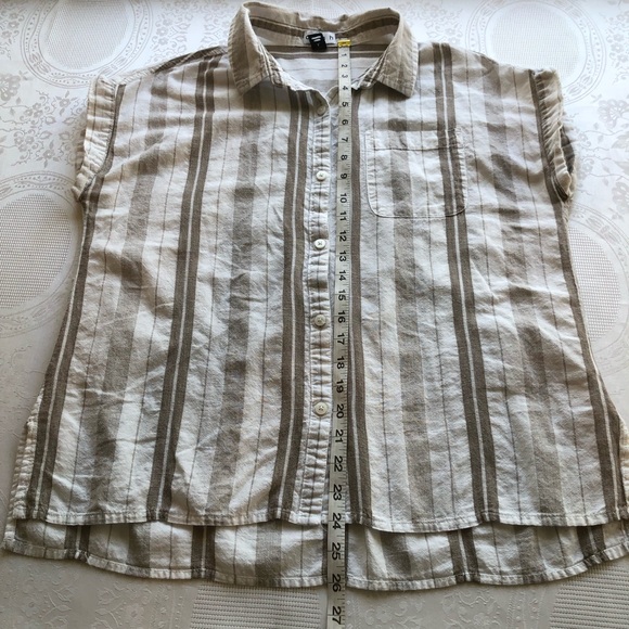 Dash Women’s Size L Tan/White Sleeveless Bohemian Style Blouse Button-Up Shirt - Picture 12 of 16